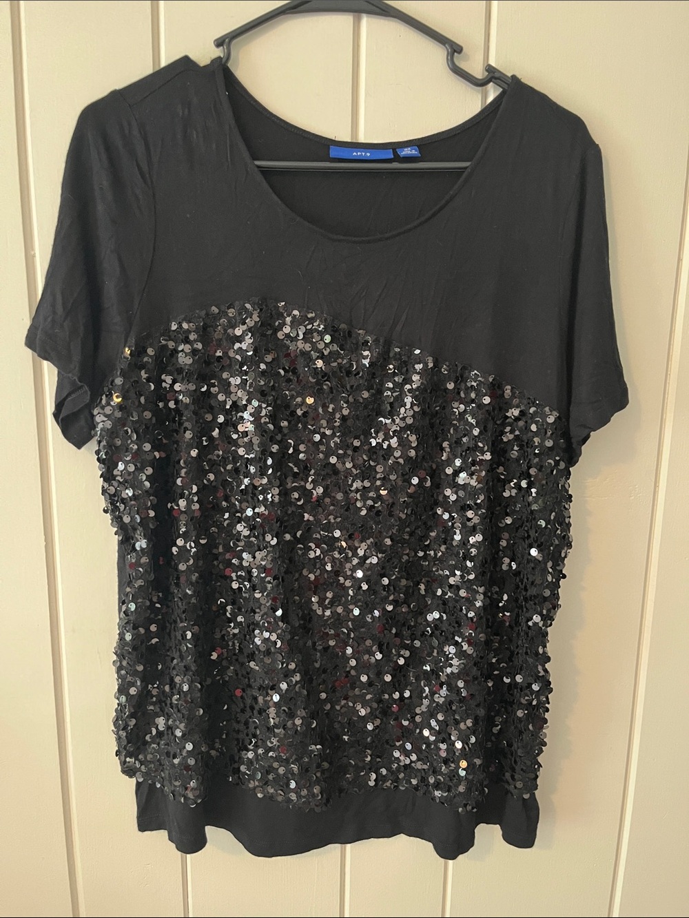 APT. 9 Black Sequin Front Short Sleeve Tee